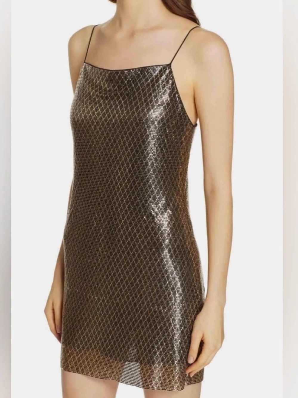 Alice + Olivia Bronze Diamond Mesh metallic Mini Dress